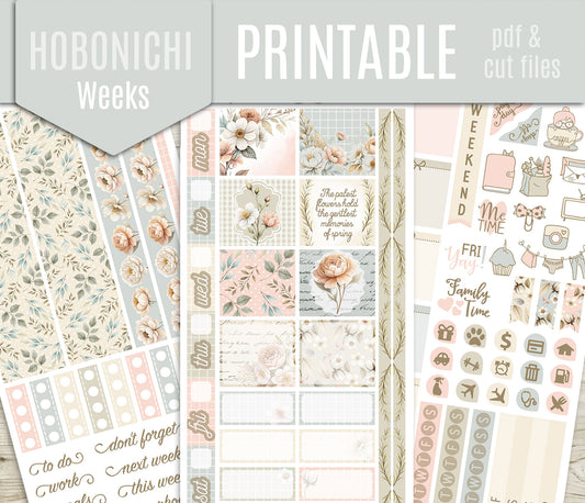 Pale Bouquet Stickers – Hobonichi Weeks Printable PDF & Cut Files