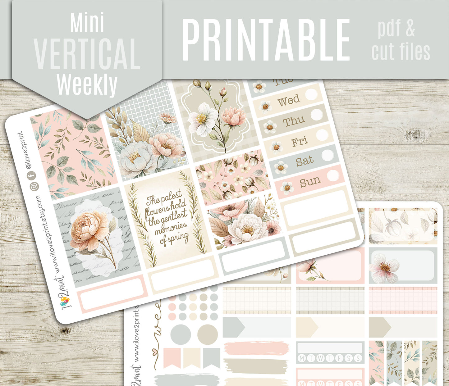 Pale Bouquet Mini Weekly Stickers - Printable PDF & Cut Files