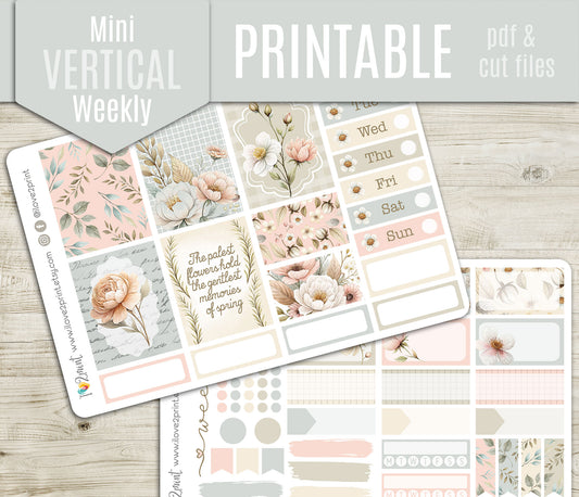 Pale Bouquet Mini Weekly Stickers - Printable PDF & Cut Files