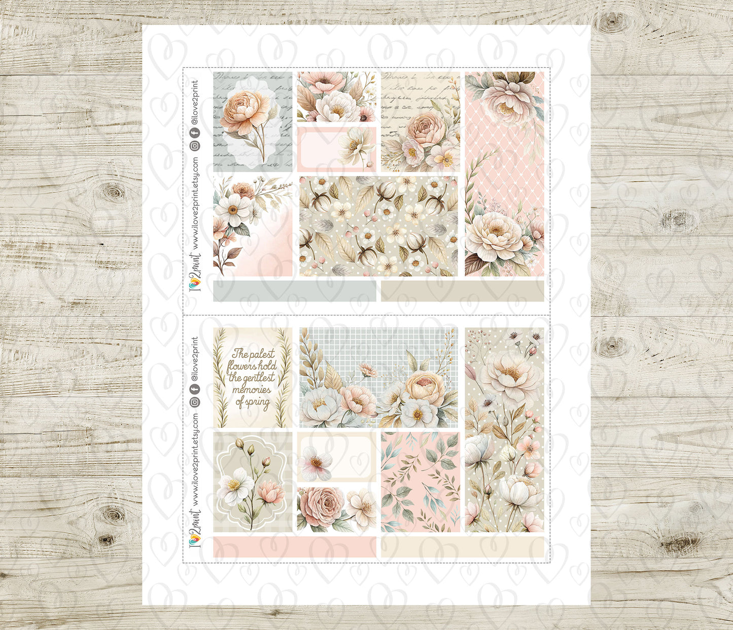 Pale Bouquet Moodboard Decorative Box Stickers - 1.5" Printable PDF & Cut Files