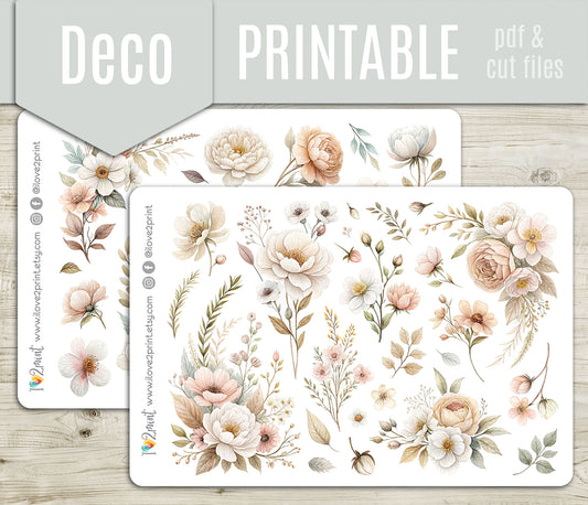 Pale Bouquet Decorative Stickers – Printable PDF & Cut Files