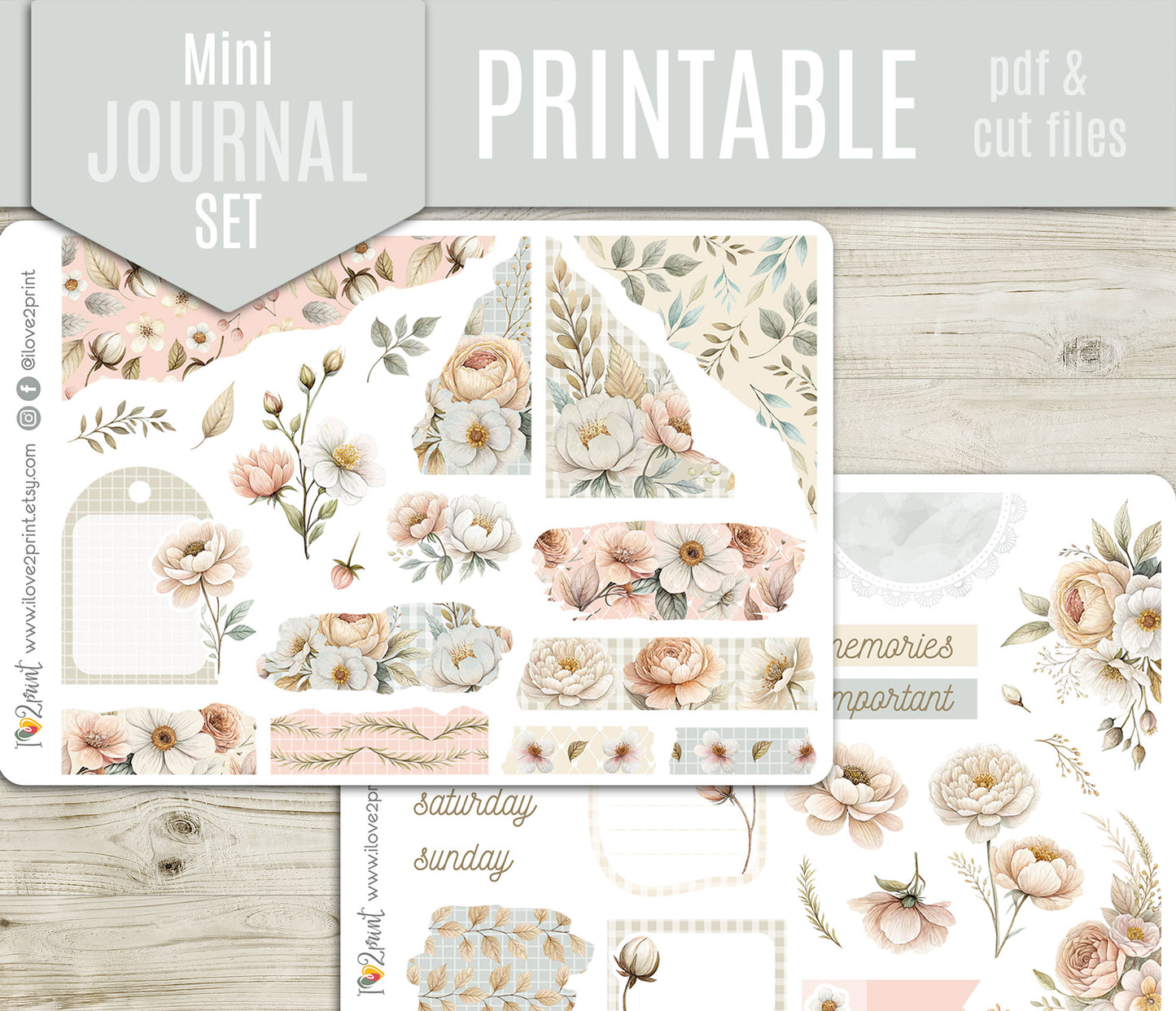 Pale Bouquet Journal Stickers - Printable Printable PDF & Cut Files