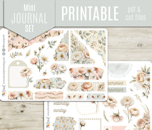 Pale Bouquet Journal Stickers - Printable Printable PDF & Cut Files