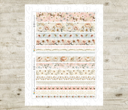 Pale Bouquet Washi Tape Stickers - Printable PDF & Cut Files
