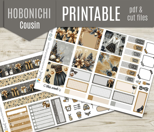 Party Night Hobonichi Cousin Printable Planner Stickers | Christmas | PDF Cut Files