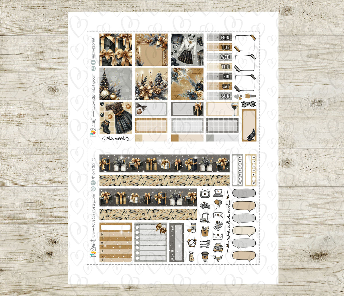 Party Night Hobonichi Cousin Printable Planner Stickers | Christmas | PDF Cut Files