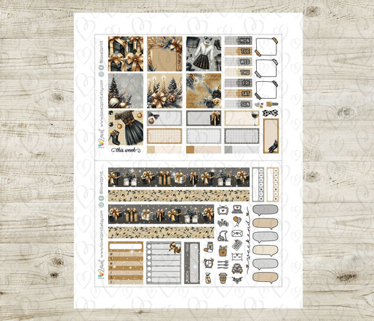 Party Night Hobonichi Cousin Printable Planner Stickers | Christmas | PDF Cut Files