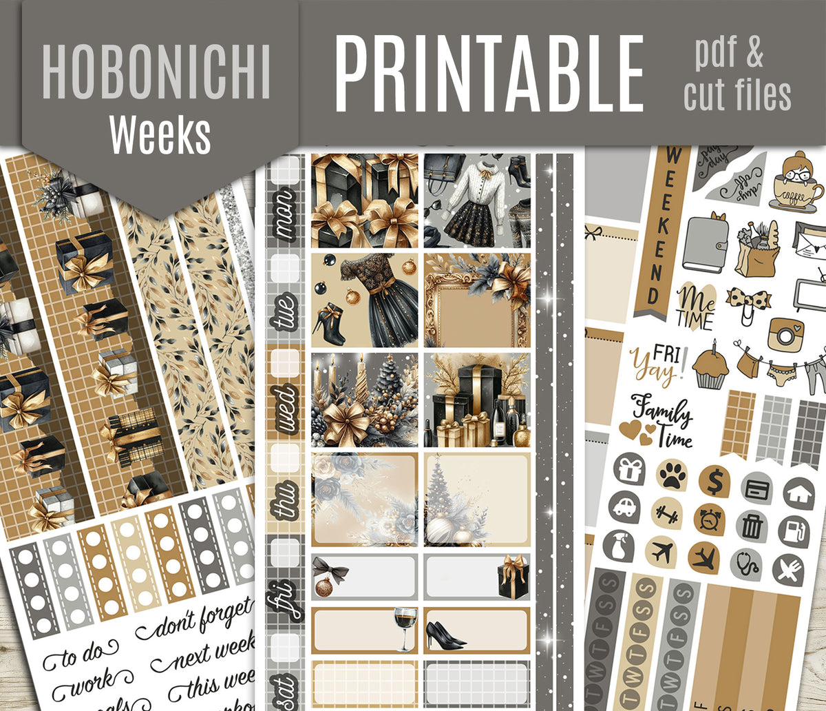 Party Night Bundle Printable Planner Stickers | Christmas New Year | PDF Cut Files