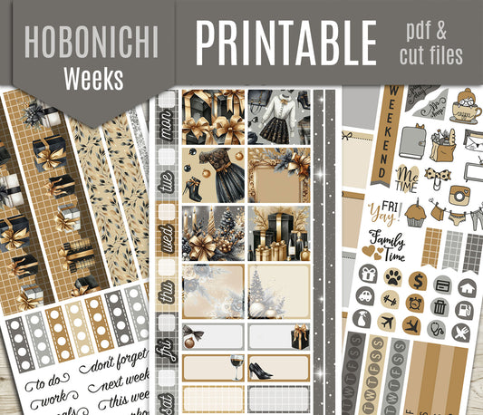 Party Night Hobonichi Weeks Printable Planner Stickers | Christmas | PDF Cut Files | Instant Download