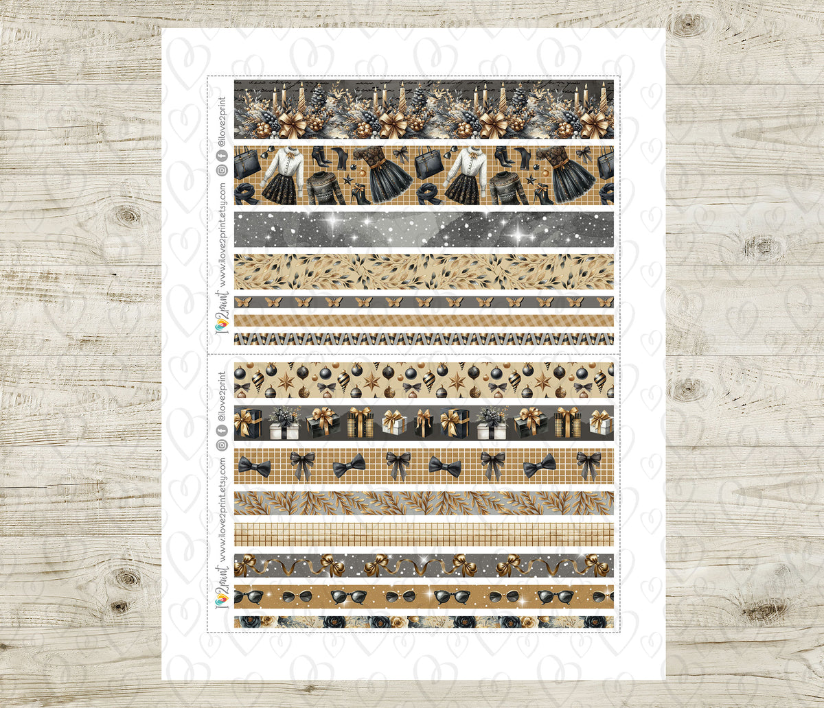 Party Night Printable Washi Tape | Christmas New Year | Planner Craft | PDF Cut Files | Instant Download