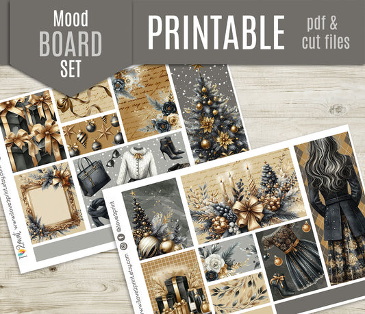 Party Night Moodboard Printable Planner Stickers | 1.5" Boxes Various Heights | PDF Cut Files