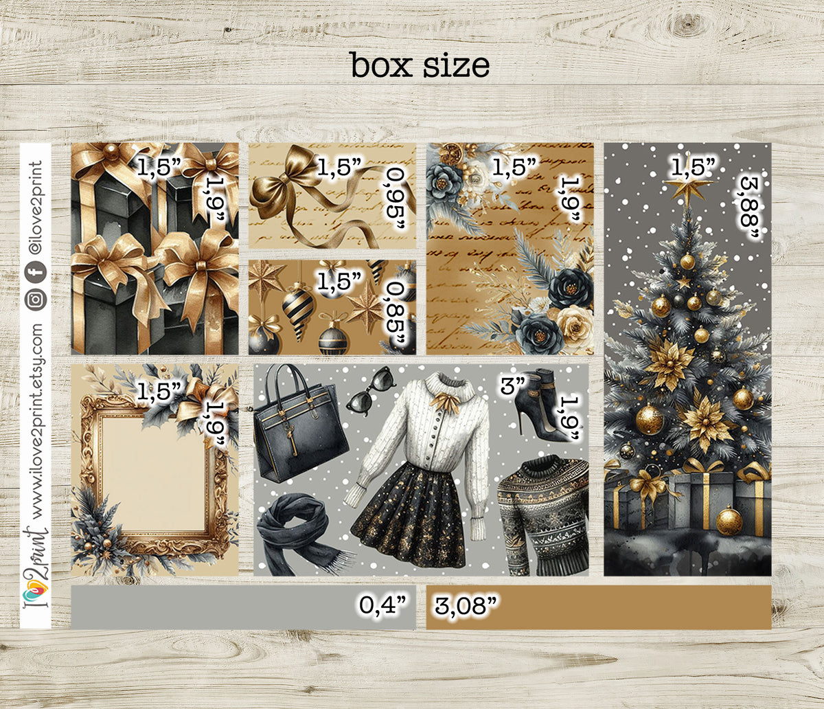 Party Night Moodboard Printable Planner Stickers | 1.5" Boxes Various Heights | PDF Cut Files