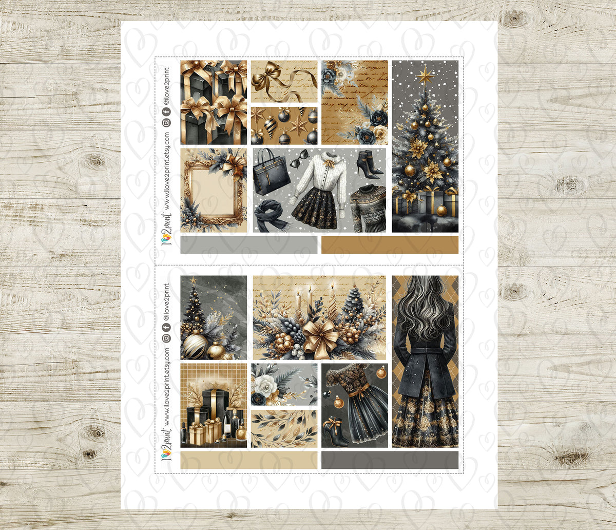 Party Night Moodboard Printable Planner Stickers | 1.5" Boxes Various Heights | PDF Cut Files