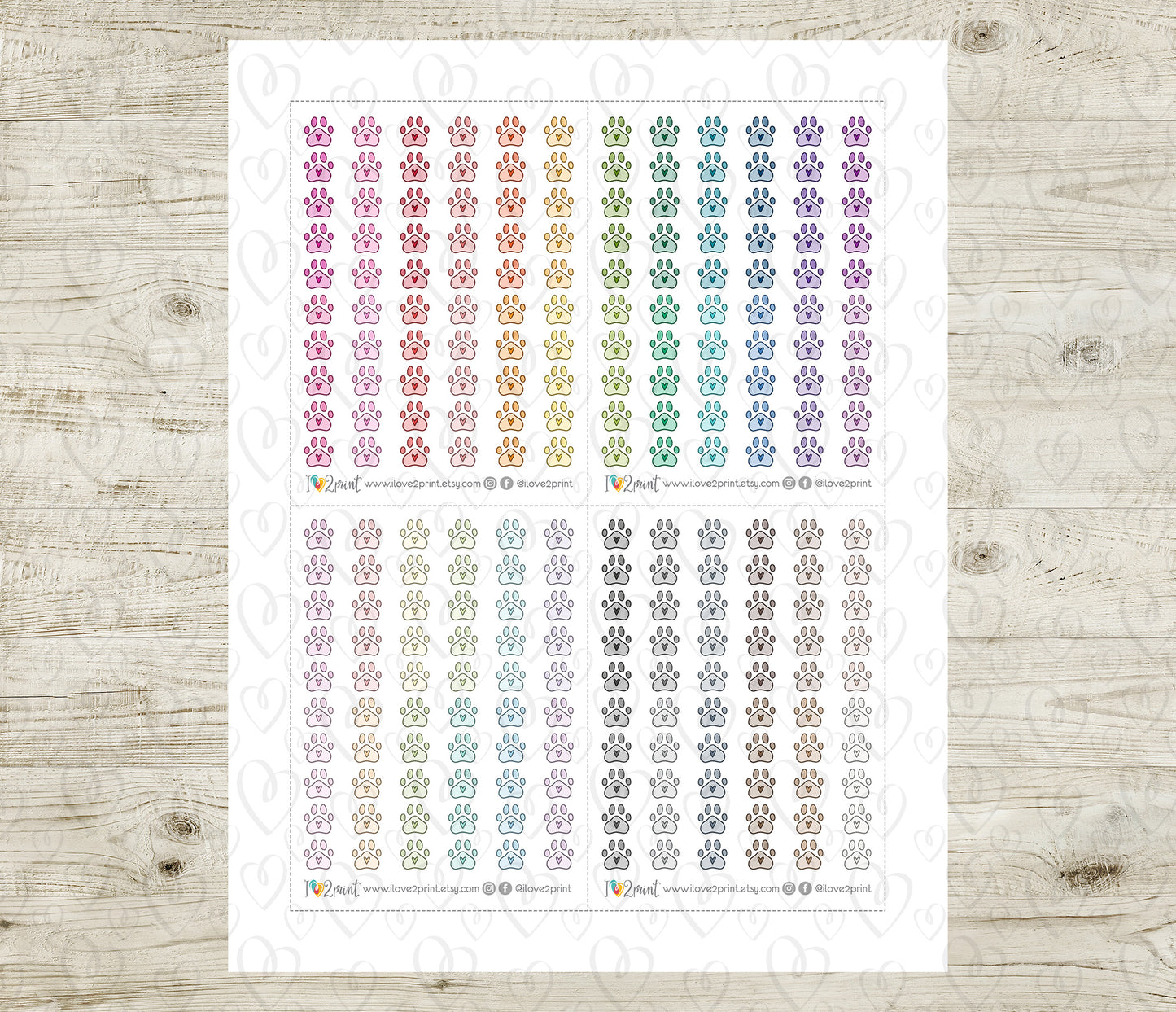 Paw Mini Icons – Functional Printable Stickers in 48 Colors – PDF & Cut Files