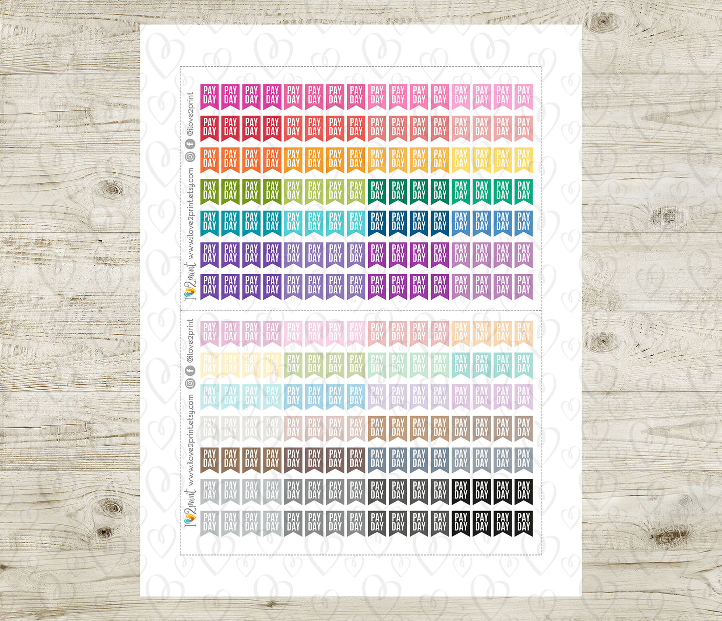 Printable Pay Day & Day Off Flag Stickers – Colorful Instant Download - PDF & Cut Files