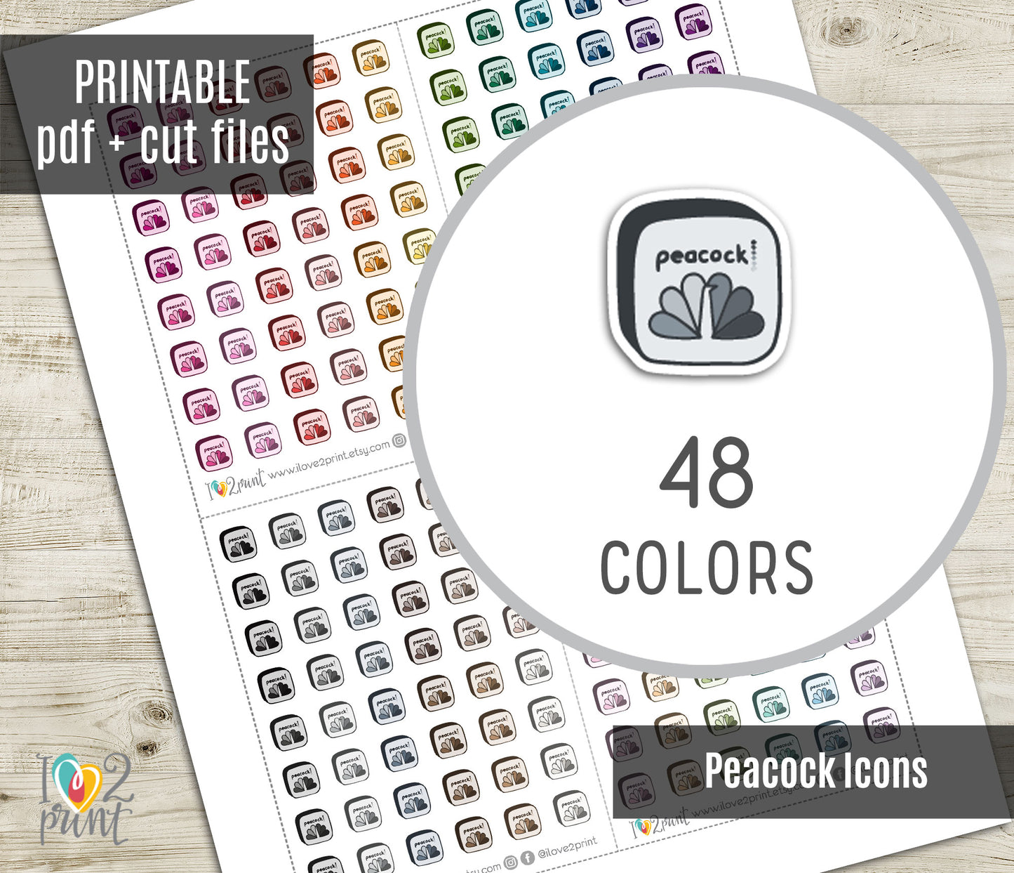 Peacock Icon Printable Planner Stickers | Streaming Tracker | PDF Cut Files | Instant Download
