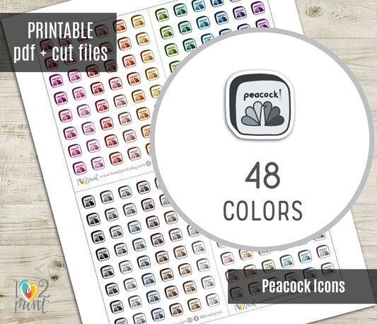 Peacock Icon Printable Planner Stickers | Streaming Tracker | PDF Cut Files | Instant Download