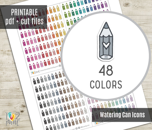 Pencil Mini Icons Printable Planner Stickers | 48 Colors | Study Work Task Labels | PDF Cut Files