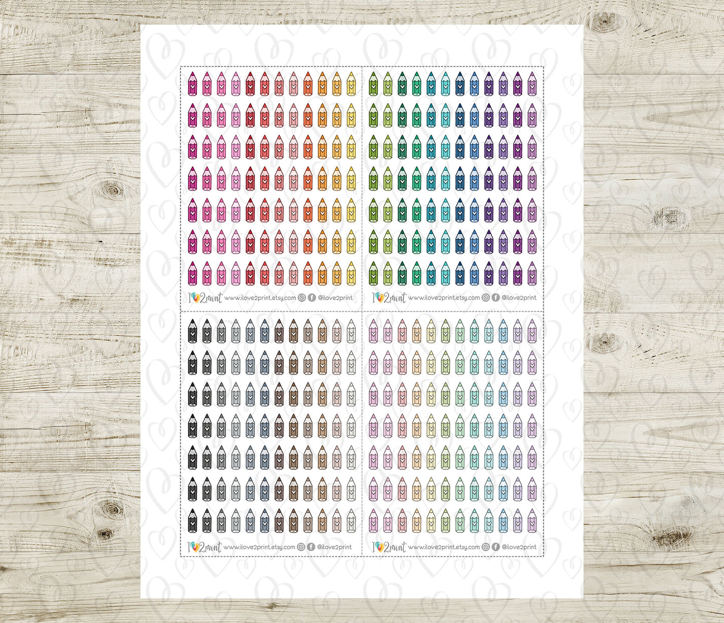 Pencil Mini Icons Printable Planner Stickers | 48 Colors | Study Work Task Labels | PDF Cut Files
