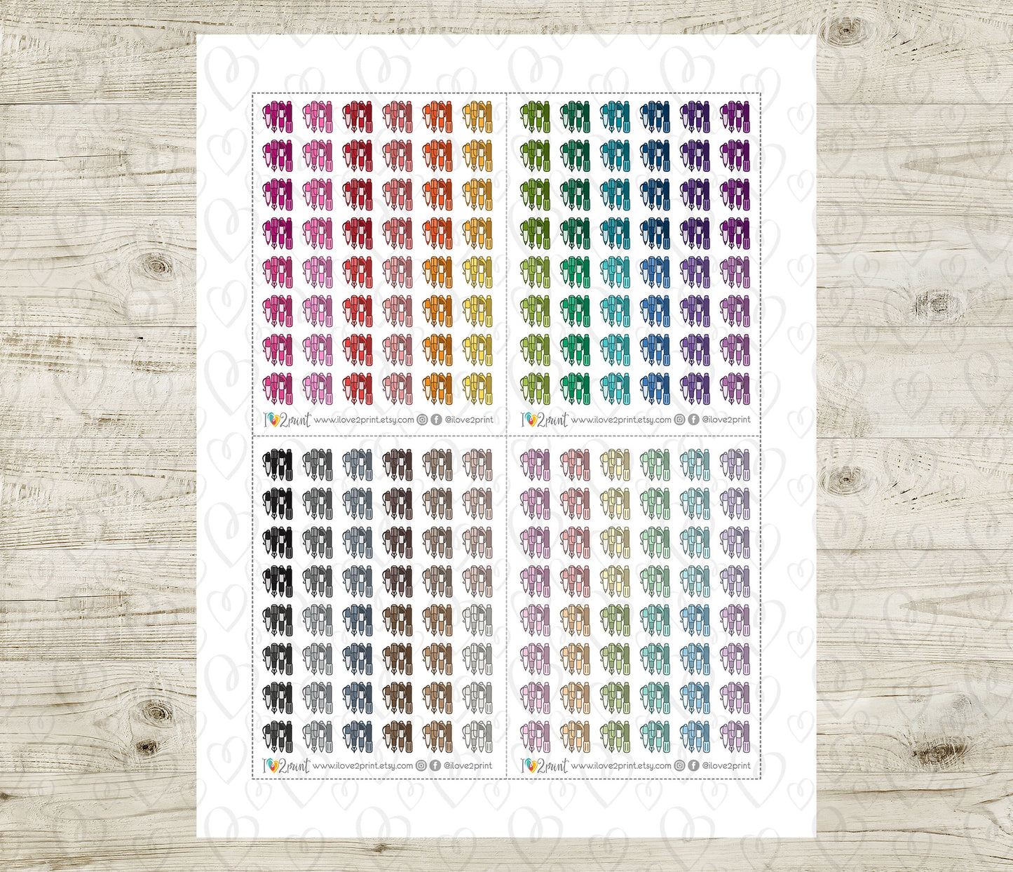 Pen Set Icons – Functional Printable Planner Stickers in 48 Colors – PDF & Cut Files