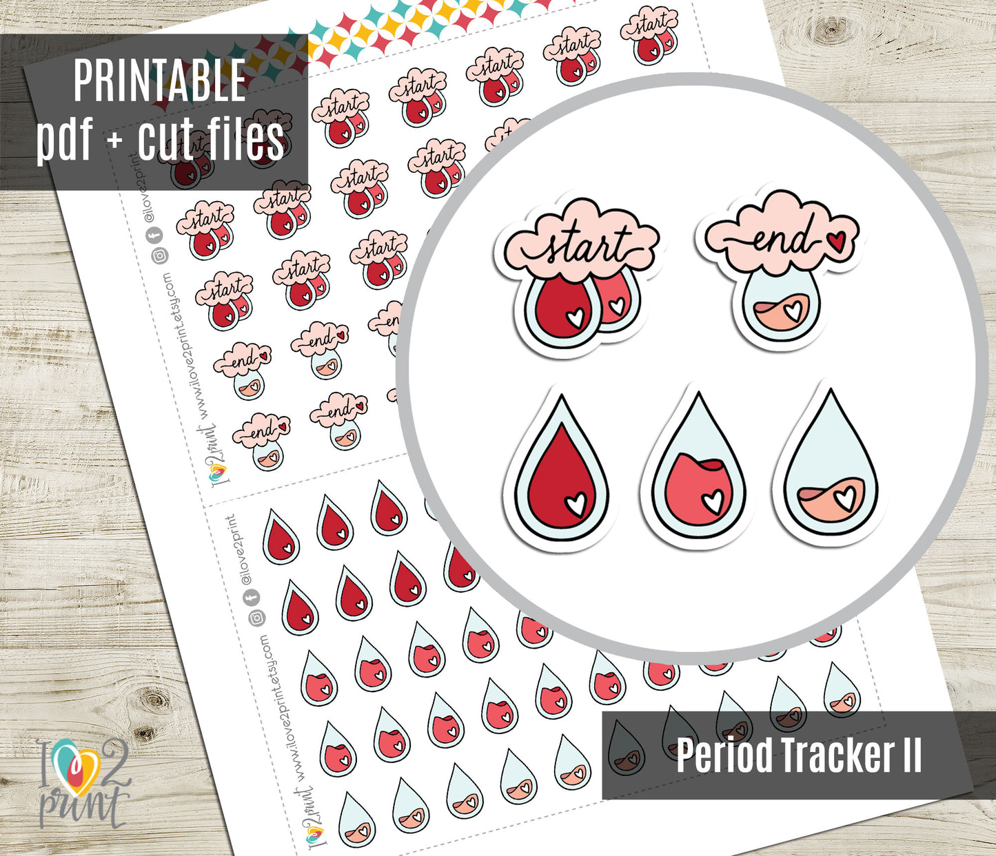 Period Tracker - Functional Printable Stickers - PDF & Cut Files