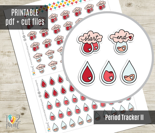 Period Tracker - Functional Printable Stickers - PDF & Cut Files