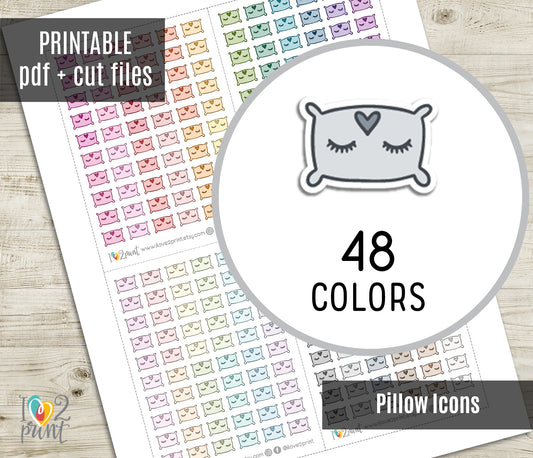 Pillow Mini Icons – Functional Printable Stickers in 48 Colors – PDF & Cut Files
