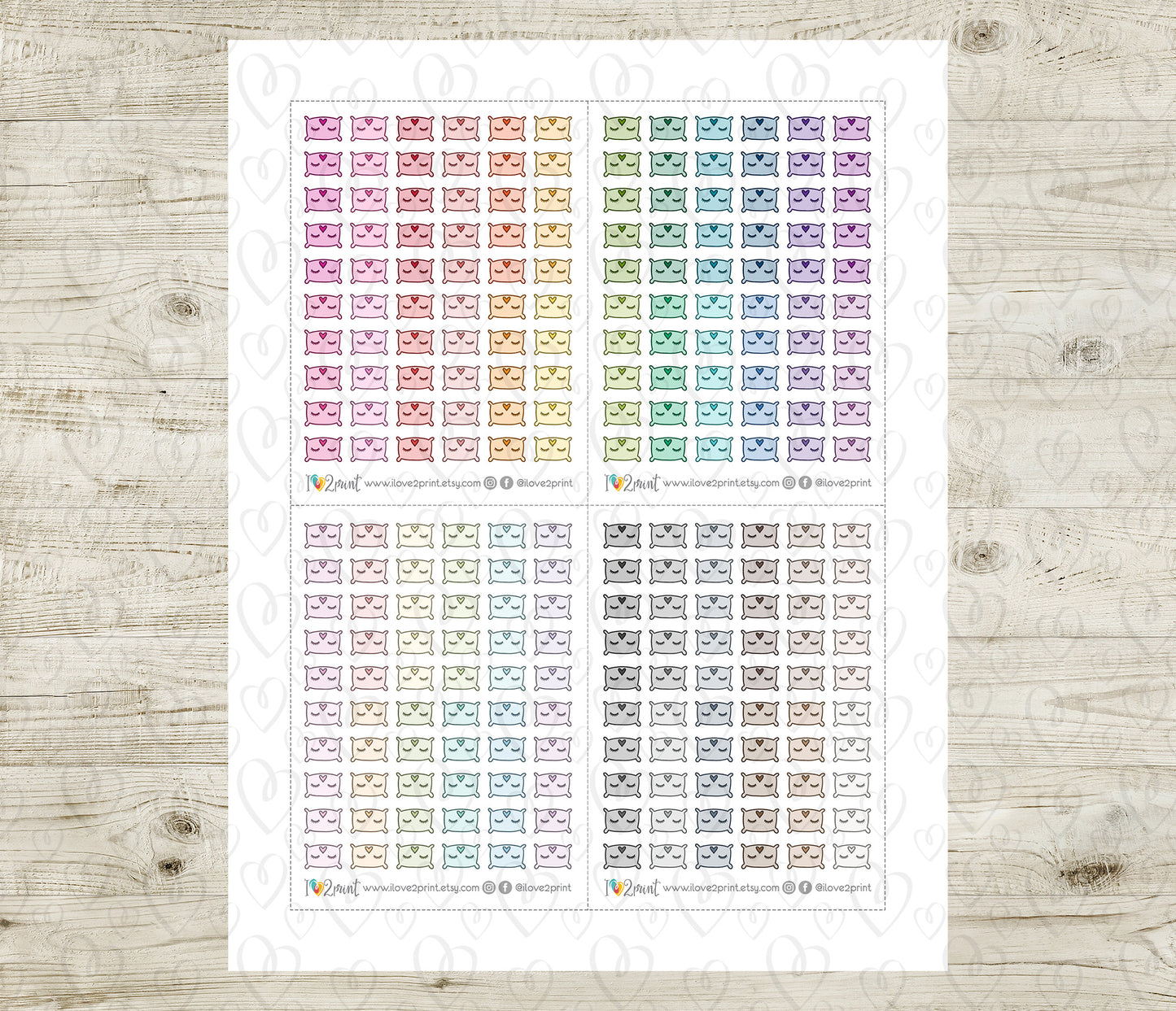 Pillow Mini Icons – Functional Printable Stickers in 48 Colors – PDF & Cut Files