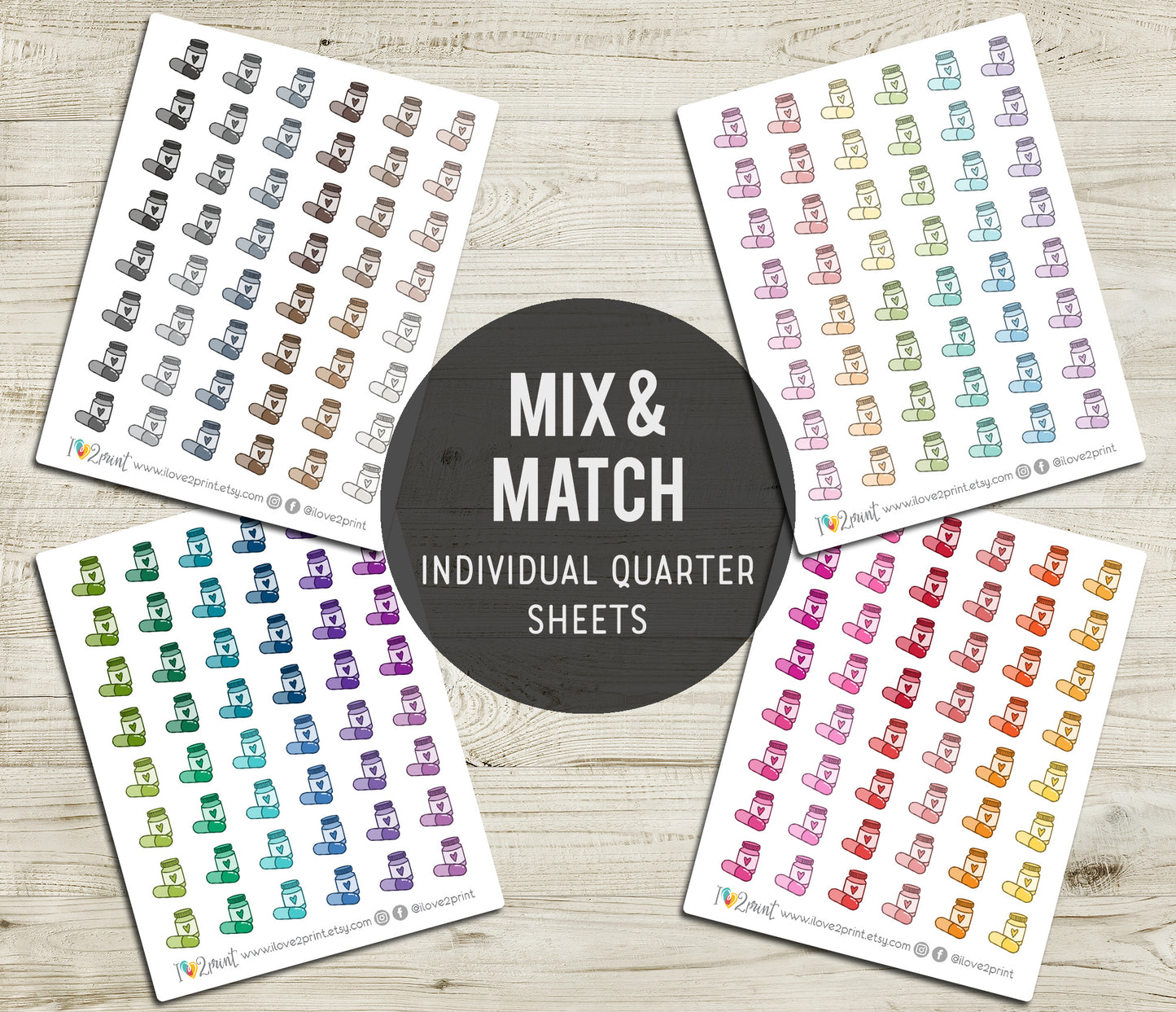 Pills Mini Icons – Functional Printable Stickers in 48 Colors – PDF & Cut Files