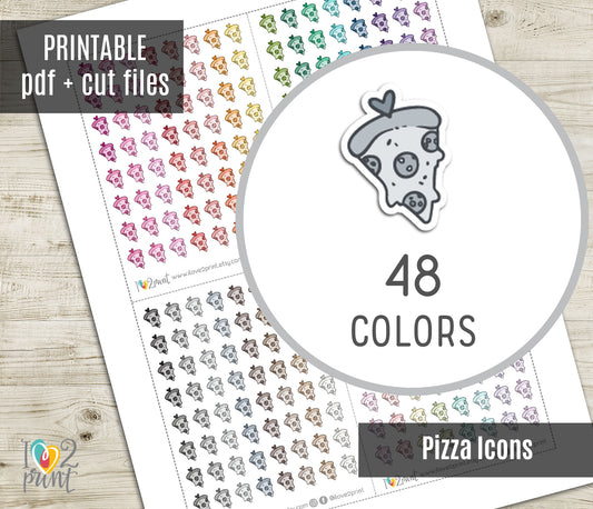 Pizza Slice Icons – Functional Printable Planner Stickers in 48 Colors – PDF & Cut Files
