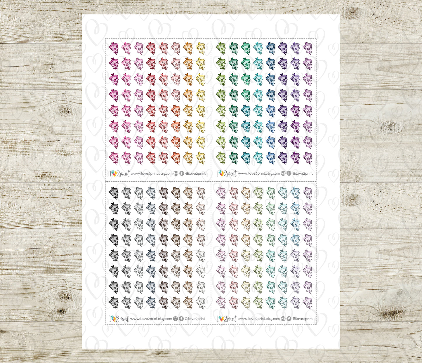 Pizza Slice Icons – Functional Printable Planner Stickers in 48 Colors – PDF & Cut Files