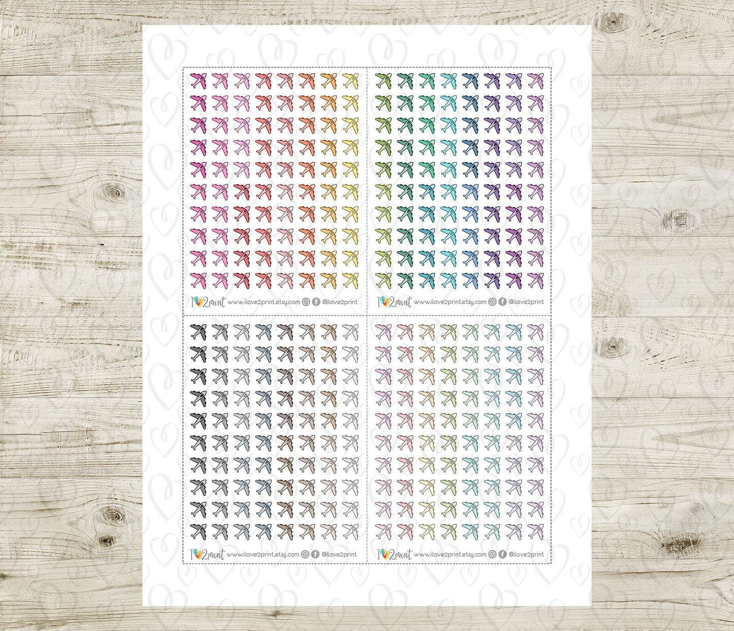Plane Mini Icons Printable Planner Stickers | 48 Colors | Travel Flight Labels | PDF Cut Files