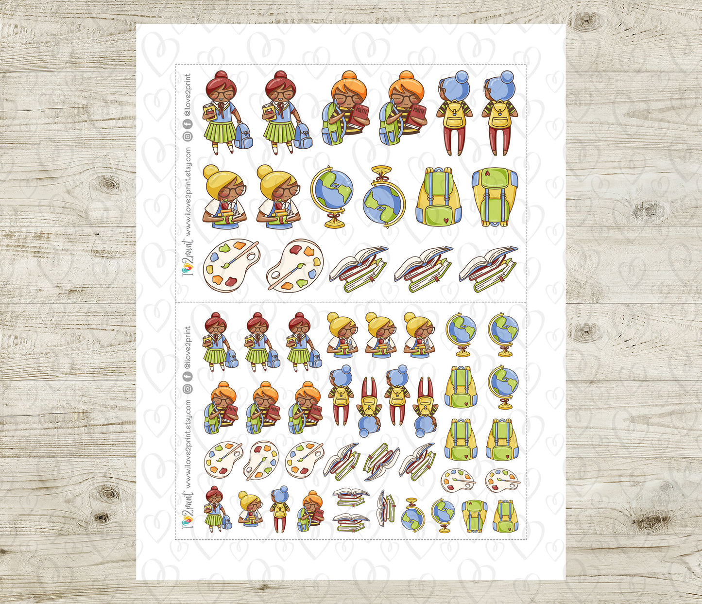 Elena Back to School – COLOR Printable Planner Stickers – Study & Supplies – PDF + Cut Files