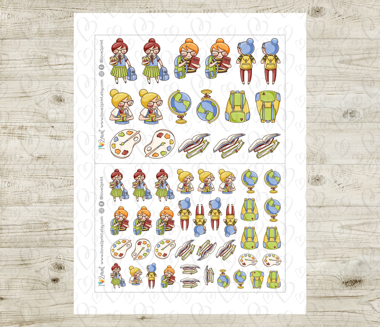 Elena Back to School – COLOR Printable Planner Stickers – Study & Supplies – PDF + Cut Files