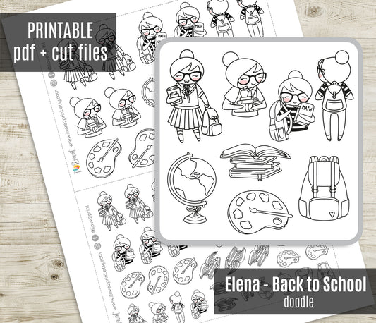 Elena Back to School – DOODLE Printable Planner Stickers – Study & Supplies – PDF + Cut Files