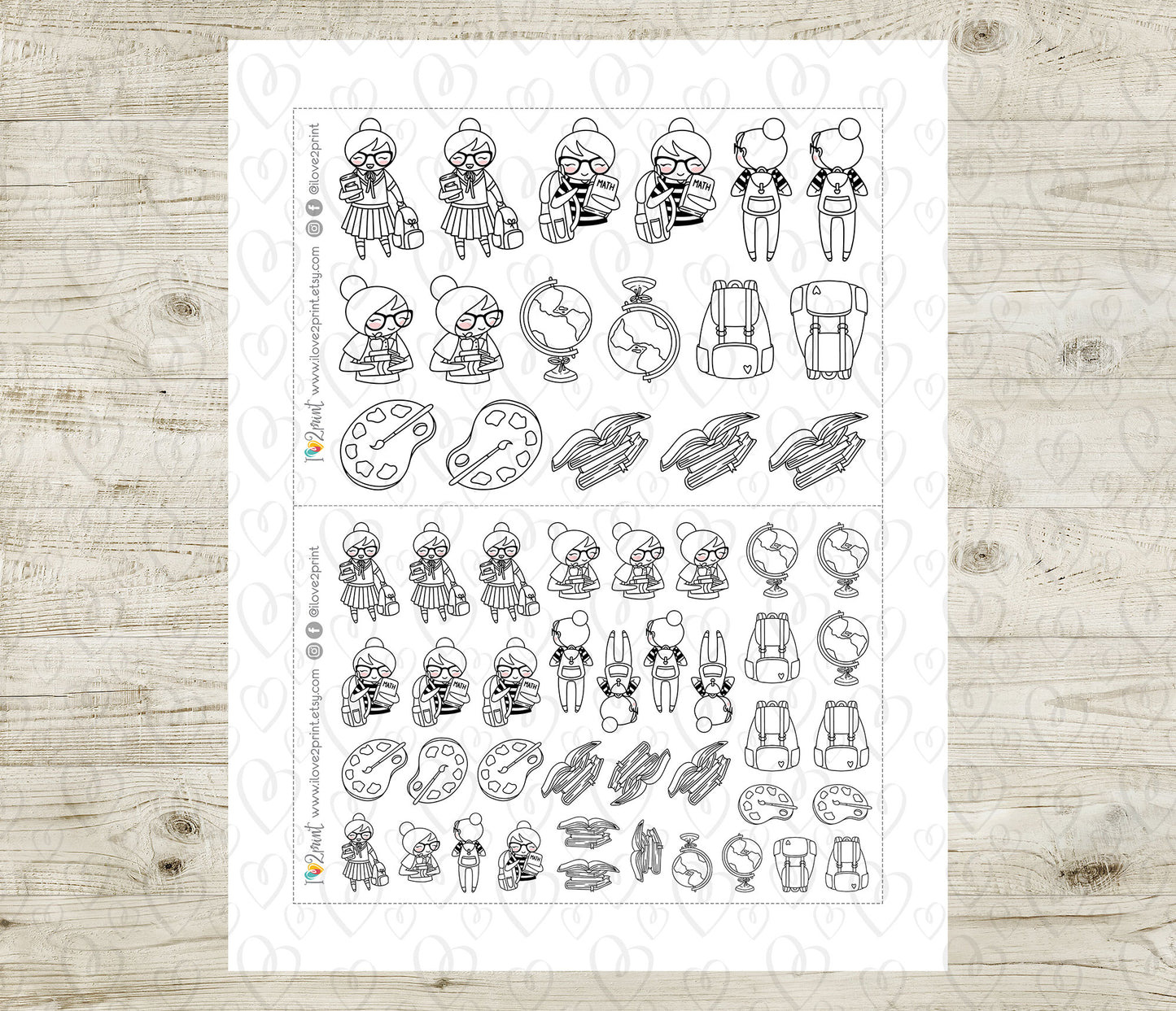 Elena Back to School – DOODLE Printable Planner Stickers – Study & Supplies – PDF + Cut Files