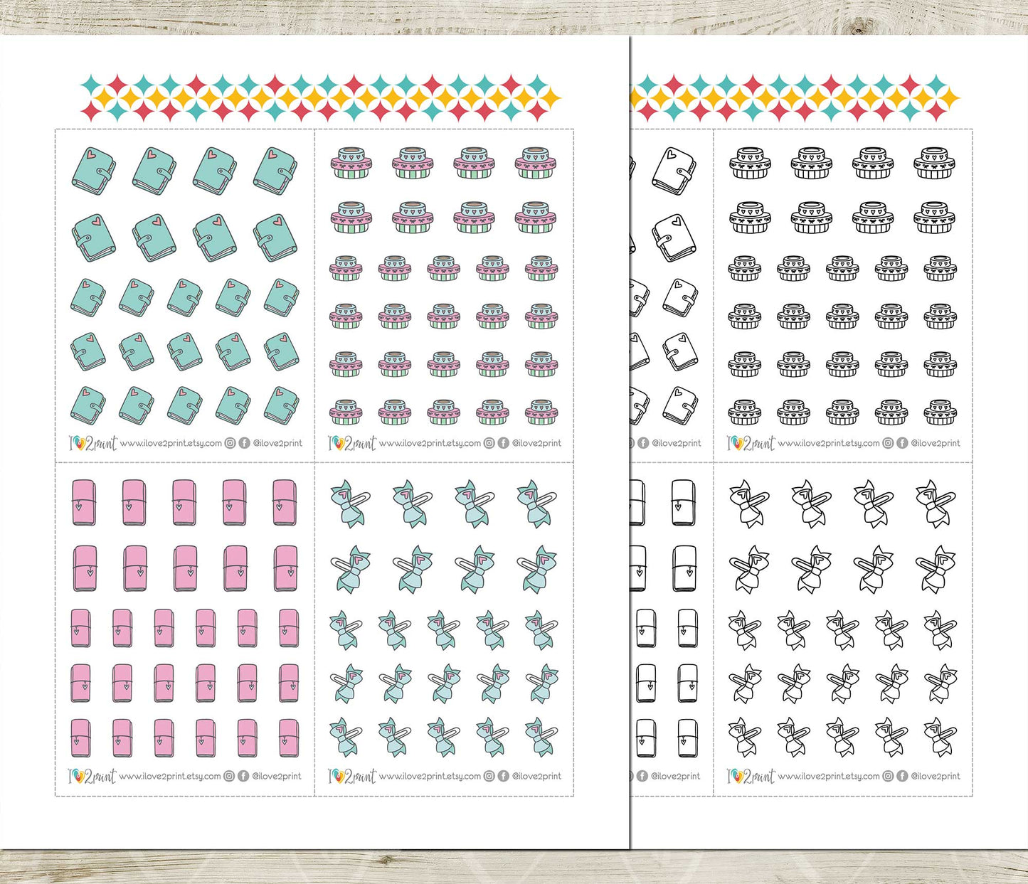 Planner Girl Essentials Icons Stickers Set  - Functional Printable Stickers - PDF & Cut Files