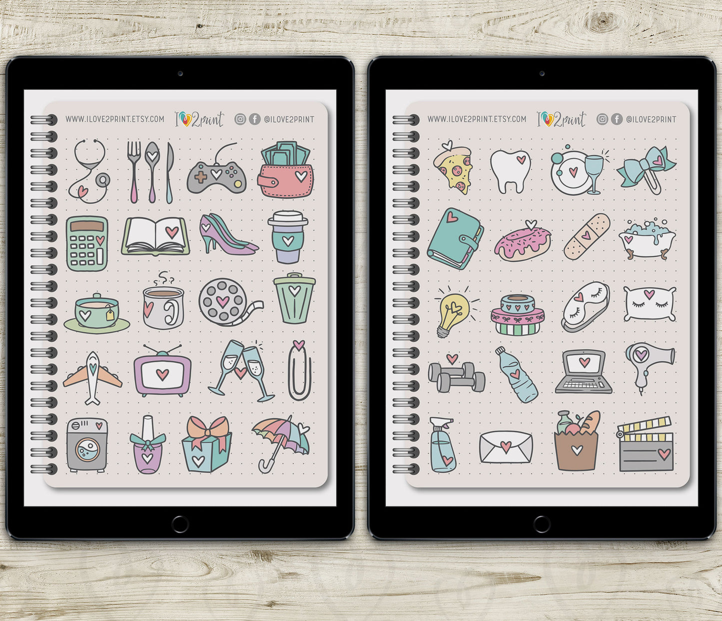 100 Doodle Daily Icons - Pre-Cropped COLOR GoodNotes Book Digital Planner Sticker