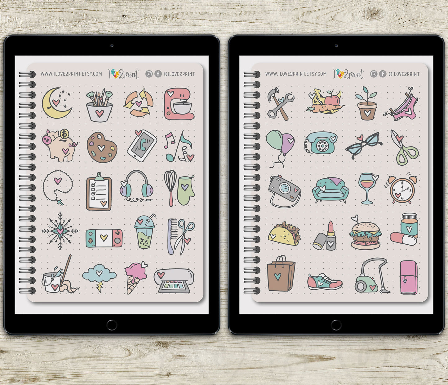 100 Doodle Daily Icons - Pre-Cropped COLOR GoodNotes Book Digital Planner Sticker