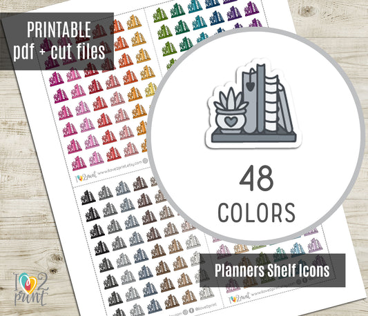 Planners Shelf Icons Stickers - Functional Printable Stickers - PDF & Cut Files