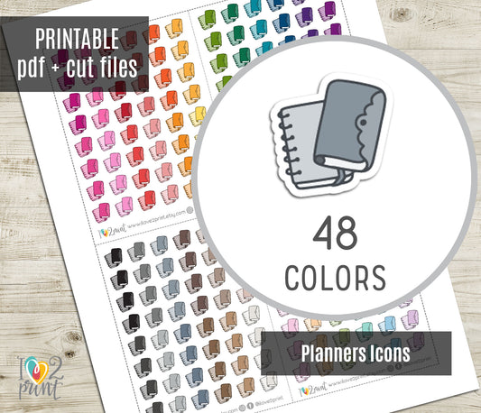 Planner Icons – Functional Printable Stickers in 48 Colors – PDF & Cut Files