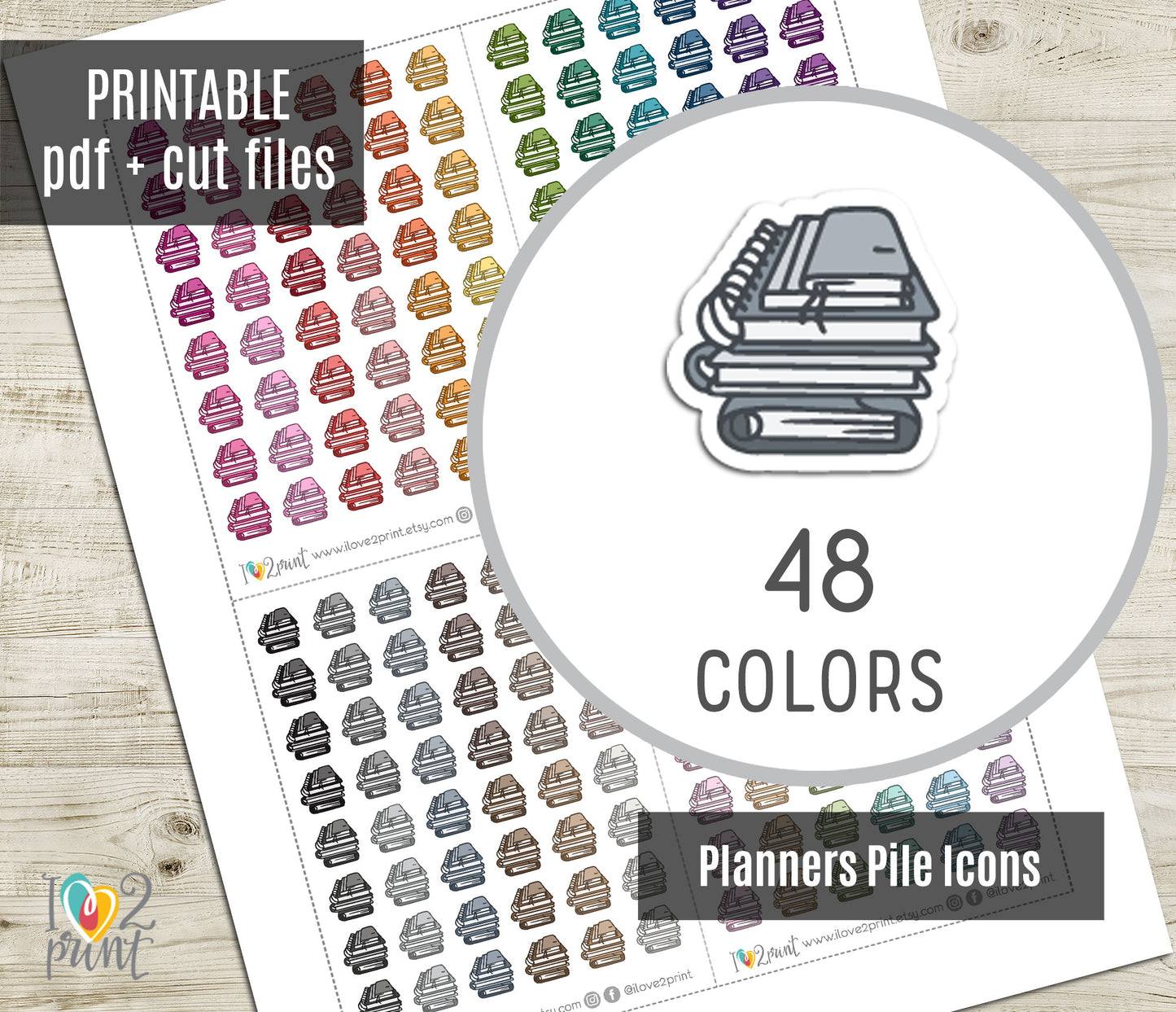Planner Stack Icons – Functional Printable Stickers in 48 Colors – PDF & Cut Files