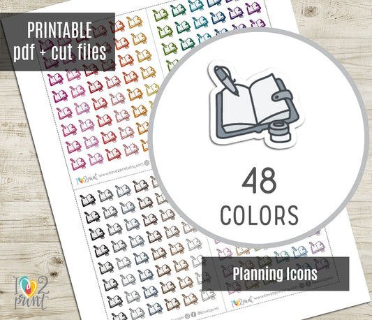 Planning Time Icon – Functional Printable Stickers in 48 Colors – PDF & Cut Files