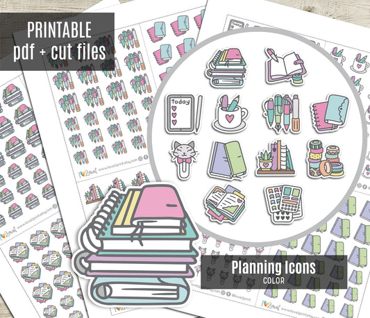 Planning Icons Printable Icons Stickers –  Color Planner Icons - PDF & Cut Files