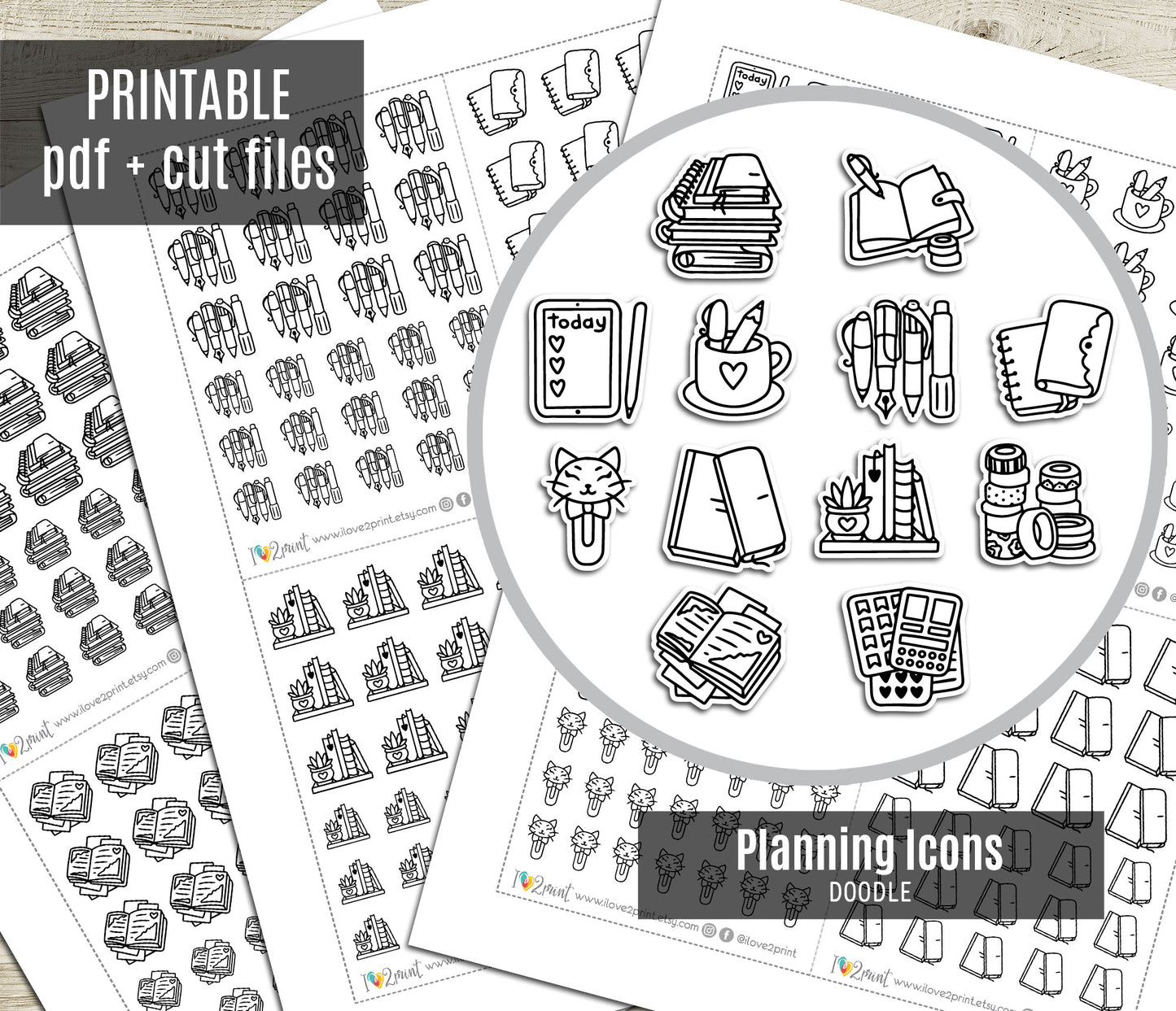 Planning Icons Printable Icons Stickers –  Stamp Planner Icons - PDF & Cut Files