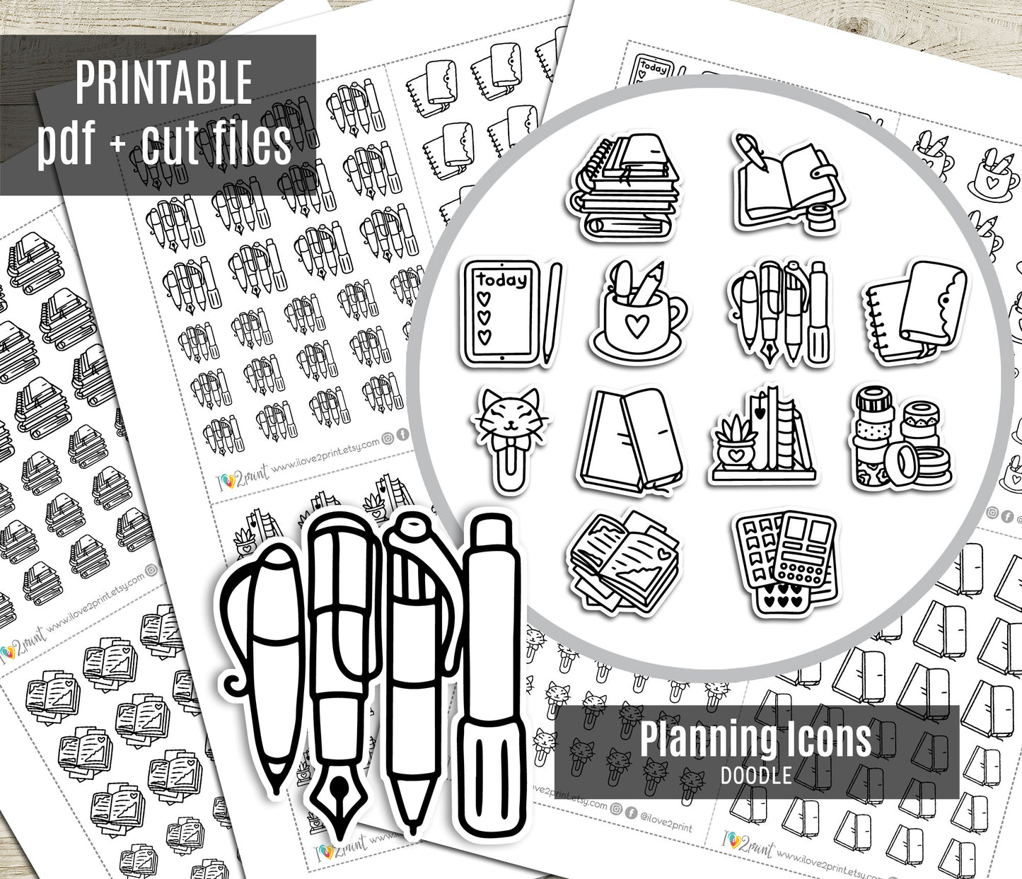 Planning Icons Printable Icons Stickers –  Stamp Planner Icons - PDF & Cut Files