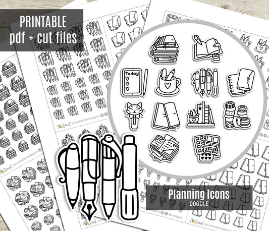 Planning Icons Printable Icons Stickers –  Stamp Planner Icons - PDF & Cut Files
