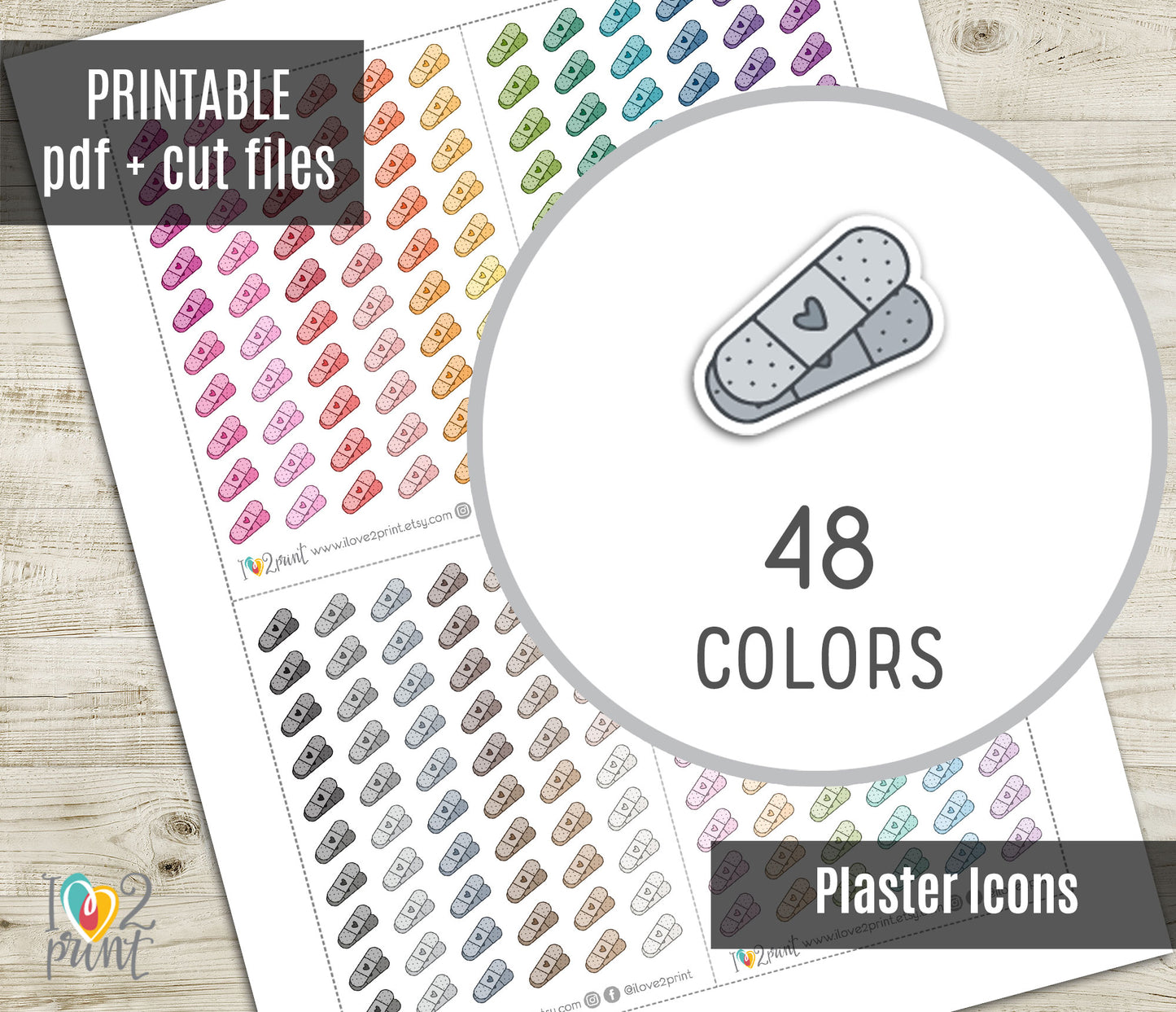 Plaster Icon – Functional Printable Stickers in 48 Colors – PDF & Cut Files