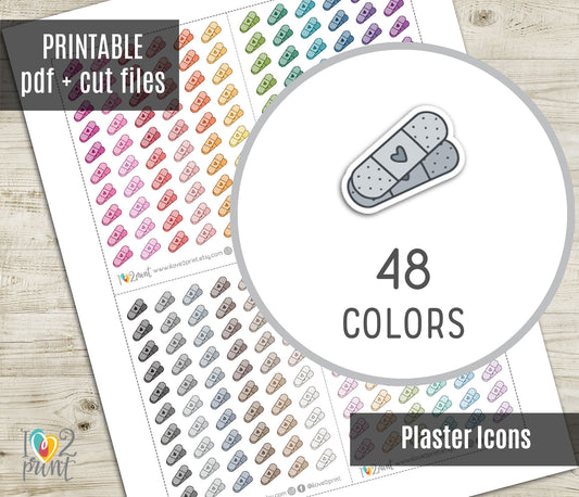 Plaster Icon – Functional Printable Stickers in 48 Colors – PDF & Cut Files