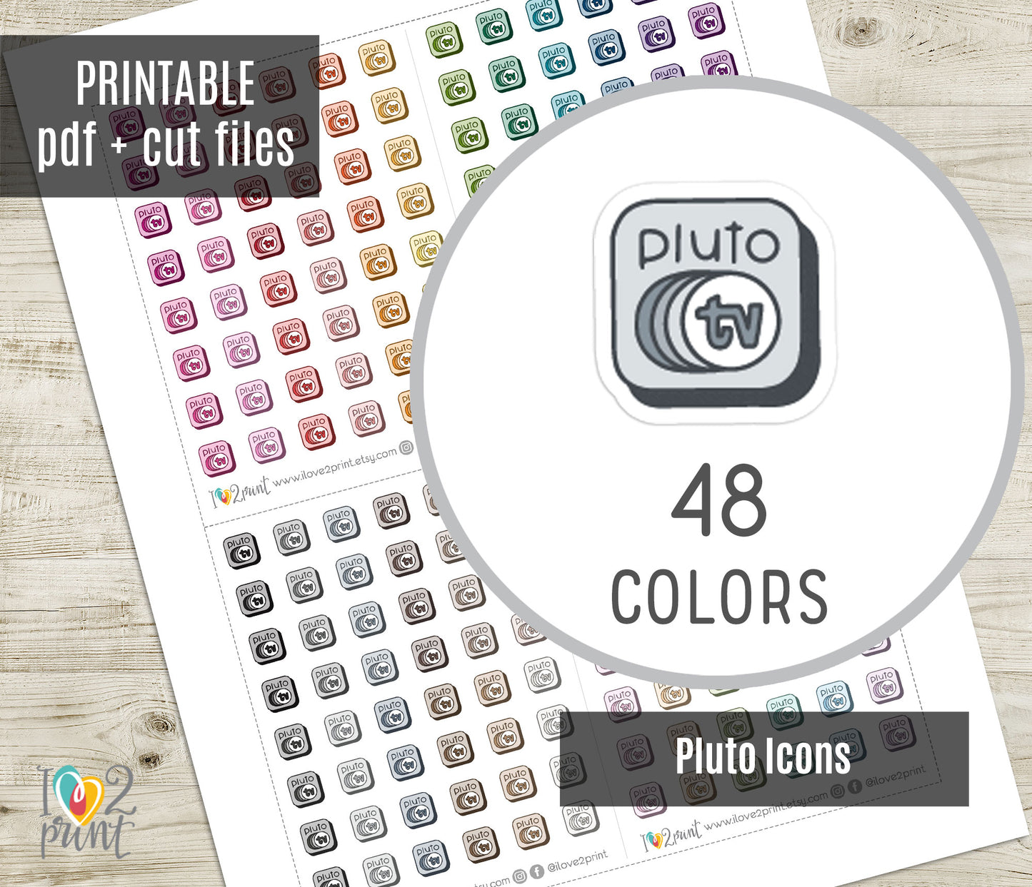 Pluto TV Icon Printable Planner Stickers | Streaming Tracker | PDF Cut Files | Instant Download